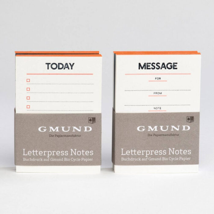 Letterpress notes von Gmund beide neben einander stehend