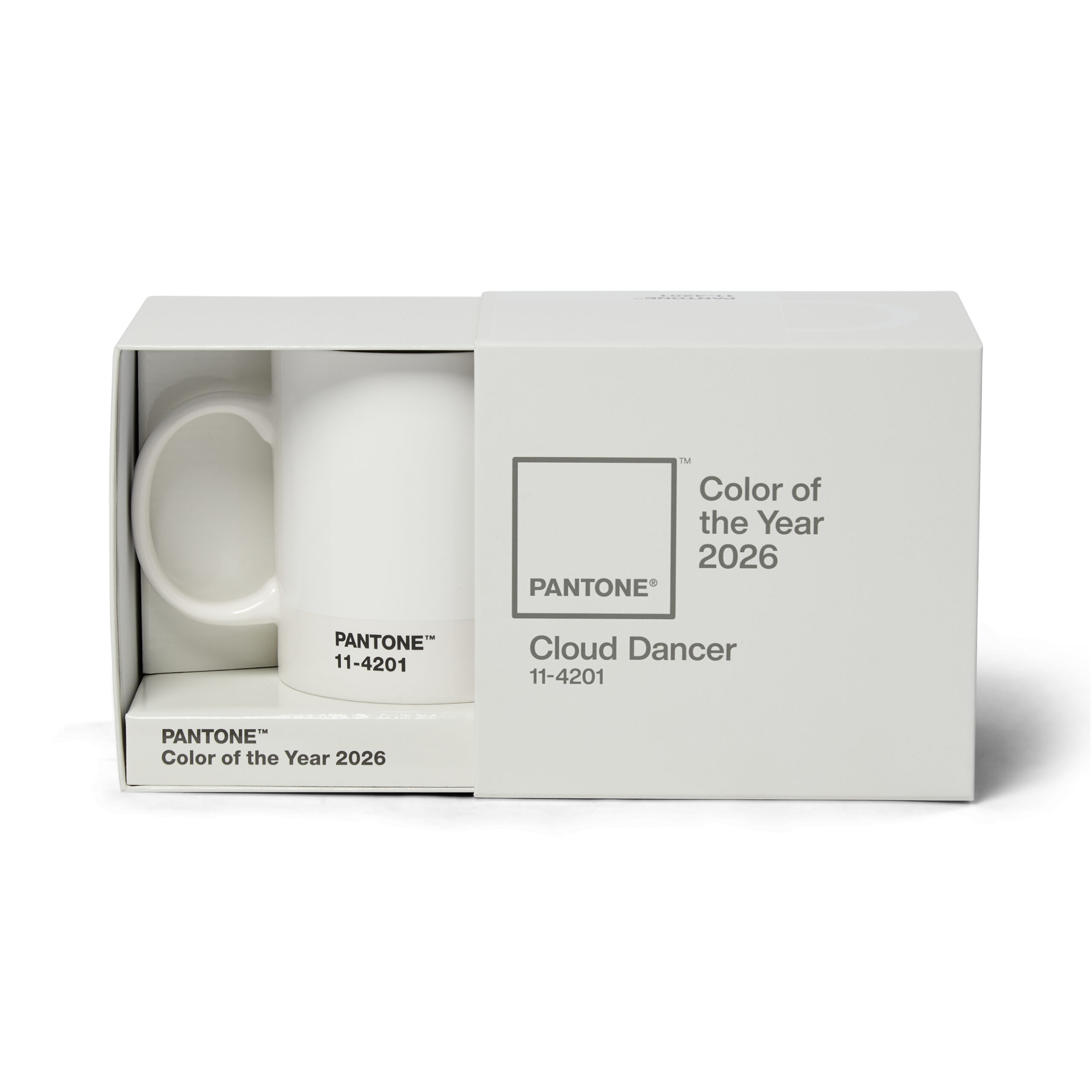 Pantone Kaffeebecher in weiss - 11-4201 COY-Color Of The Year-Jahresfarbe 2026 Special Edition mit Geschenkpackung