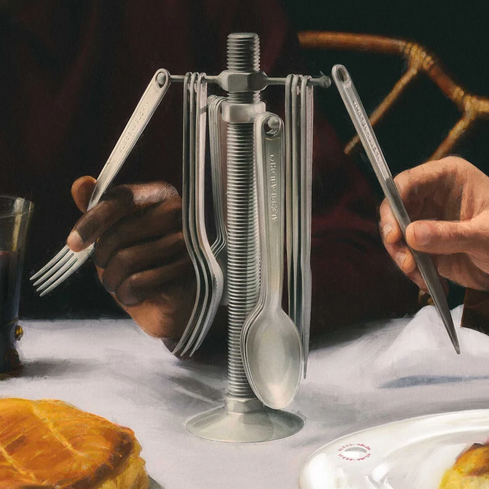 Besteckset von Alessi mit Besteckhalter