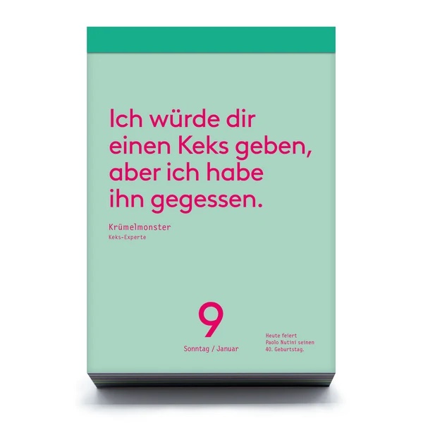 Denkpause Kalender 2027 Zitat 9. Januar auf hellgrün